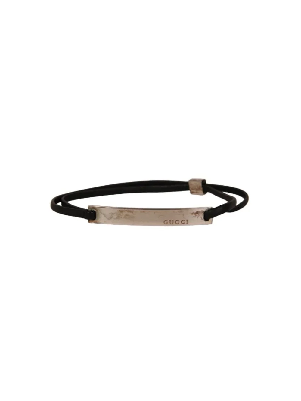 Gucci Black Leather .925 Silver Bracelet Black Leather Adjustable wristlet